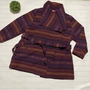 Woman Within Purple Aztec Southwest‎ Western Belted Pea Coat Plus Size 2X